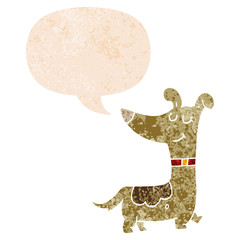 cartoon dog and speech bubble in retro textured style