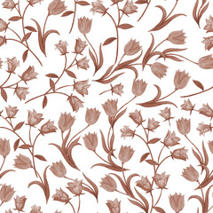 Materiał do szycia Simple seamless floral pattern. Monochrome flower onament on a white background.