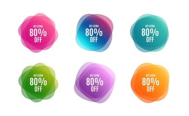 Blur shapes. Get Extra 80% off Sale. Discount offer price sign. Special offer symbol. Save 80 percentages. Color gradient sale banners. Market tags. Vector