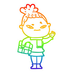 rainbow gradient line drawing cartoon woman
