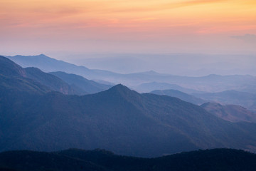 Aerial view on hazy mountains in Thailand
