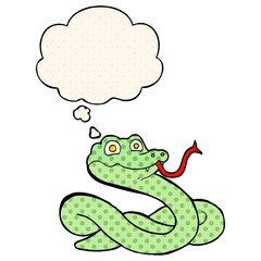 cartoon snake and thought bubble in comic book style