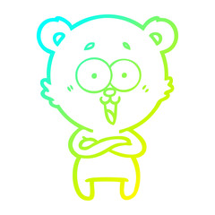 cold gradient line drawing laughing teddy  bear cartoon