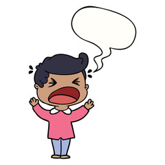 cartoon shouting man and speech bubble