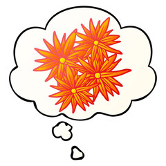 cartoon bright flowers and thought bubble in smooth gradient style
