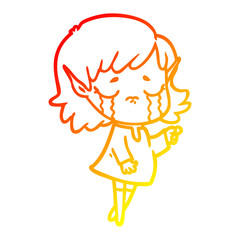 warm gradient line drawing cartoon crying elf girl