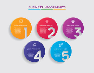 Infographic design vector and marketing icons can be used for workflow layout, diagram, annual report, web design.  Business concept with 5 options, steps or processes. - Vector 