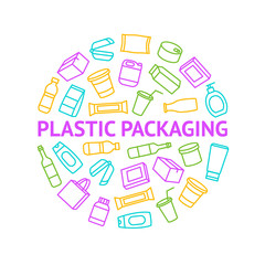 Plastic Packaging Signs Thin Line Round Design Template Ad. Vector