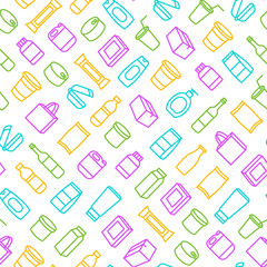 Plastic Packaging Signs Thin Line Seamless Pattern Background. Vector