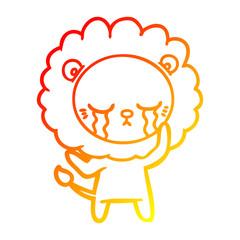 warm gradient line drawing crying cartoon lion
