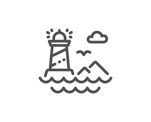 Lighthouse line icon. Beacon tower sign. Searchlight building symbol. Quality design element. Linear style lighthouse icon. Editable stroke. Vector