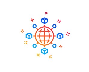Logistics network line icon. Parcel tracking sign. Goods distribution symbol. Gradient design elements. Linear logistics network icon. Random shapes. Vector