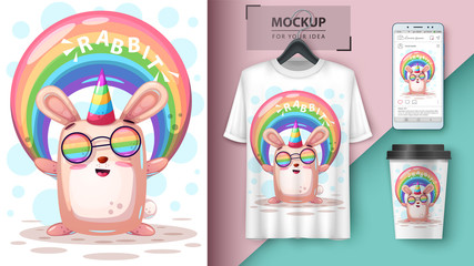 Rainbow rabbit unicorn - mockup for your idea