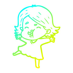 cold gradient line drawing cartoon girl pulling face