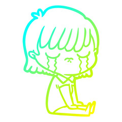 cold gradient line drawing cartoon woman crying