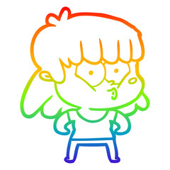 rainbow gradient line drawing cartoon whistling girl