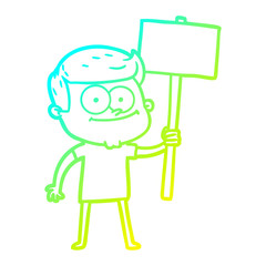 Obraz premium cold gradient line drawing cartoon happy man with placard