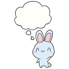 cartoon rabbit waving and thought bubble