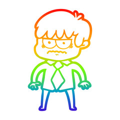 rainbow gradient line drawing annoyed cartoon boy