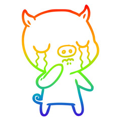 rainbow gradient line drawing cartoon pig crying