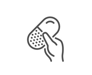 Capsule pill line icon. Medical drugs sign. Pharmacy medication symbol. Quality design element. Linear style capsule pill icon. Editable stroke. Vector