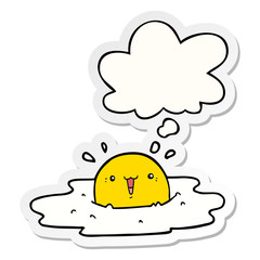 cute cartoon fried egg and thought bubble as a printed sticker