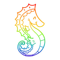 Obraz premium rainbow gradient line drawing cartoon sea horse