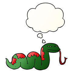 cartoon slithering snake and thought bubble in smooth gradient style