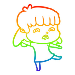 rainbow gradient line drawing cartoon worried woman