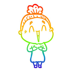 rainbow gradient line drawing cartoon happy old lady