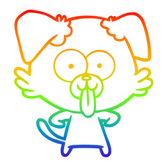 rainbow gradient line drawing cartoon dog with tongue sticking out