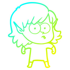 cold gradient line drawing cartoon elf girl staring