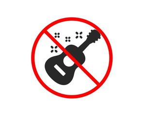 No or Stop. Acoustic guitar icon. Music sign. Musical instrument symbol. Prohibited ban stop symbol. No guitar icon. Vector