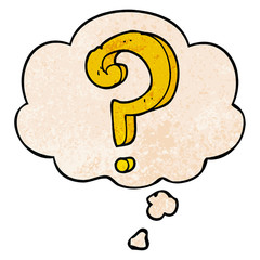 cartoon question mark and thought bubble in grunge texture pattern style