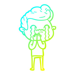 cold gradient line drawing cartoon man crying