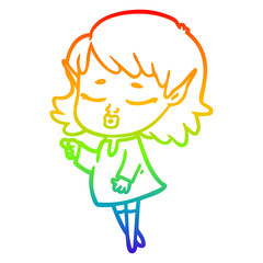 rainbow gradient line drawing pretty cartoon elf girl