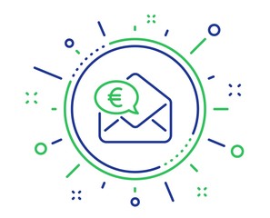 Euro via mail line icon. Send or receive money sign. Quality design elements. Technology euro money button. Editable stroke. Vector