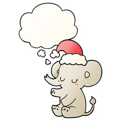 cute christmas elephant and thought bubble in smooth gradient style