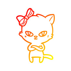 warm gradient line drawing cute cartoon cat