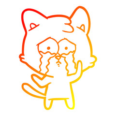warm gradient line drawing cartoon crying cat