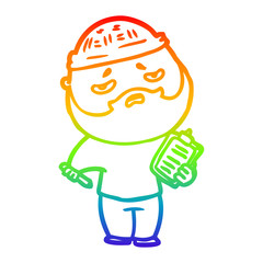 rainbow gradient line drawing cartoon worried man with beard