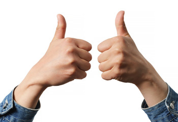 Woman holding two thumbs up into the air