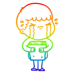 rainbow gradient line drawing cartoon man crying