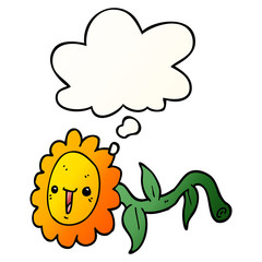 cartoon flower and thought bubble in smooth gradient style