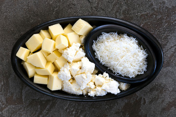 Mozzarella Ricotta and Parmesan Italian Cheeses Top View