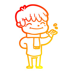warm gradient line drawing cartoon happy boy