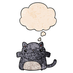 cartoon cat and thought bubble in grunge texture pattern style