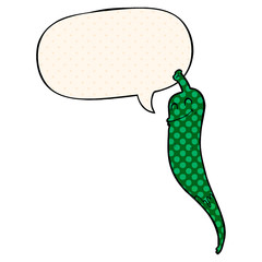 cartoon chili pepper and speech bubble in comic book style