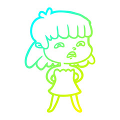 Obraz premium cold gradient line drawing cartoon worried woman