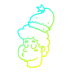 cold gradient line drawing cartoon man wearing christmas hat